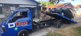 Guincho plataforma em Campinas, transportando um carro preto estacionado na calçada.